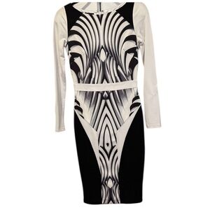 bebe black white body con Long Sleeve midi Dress size small